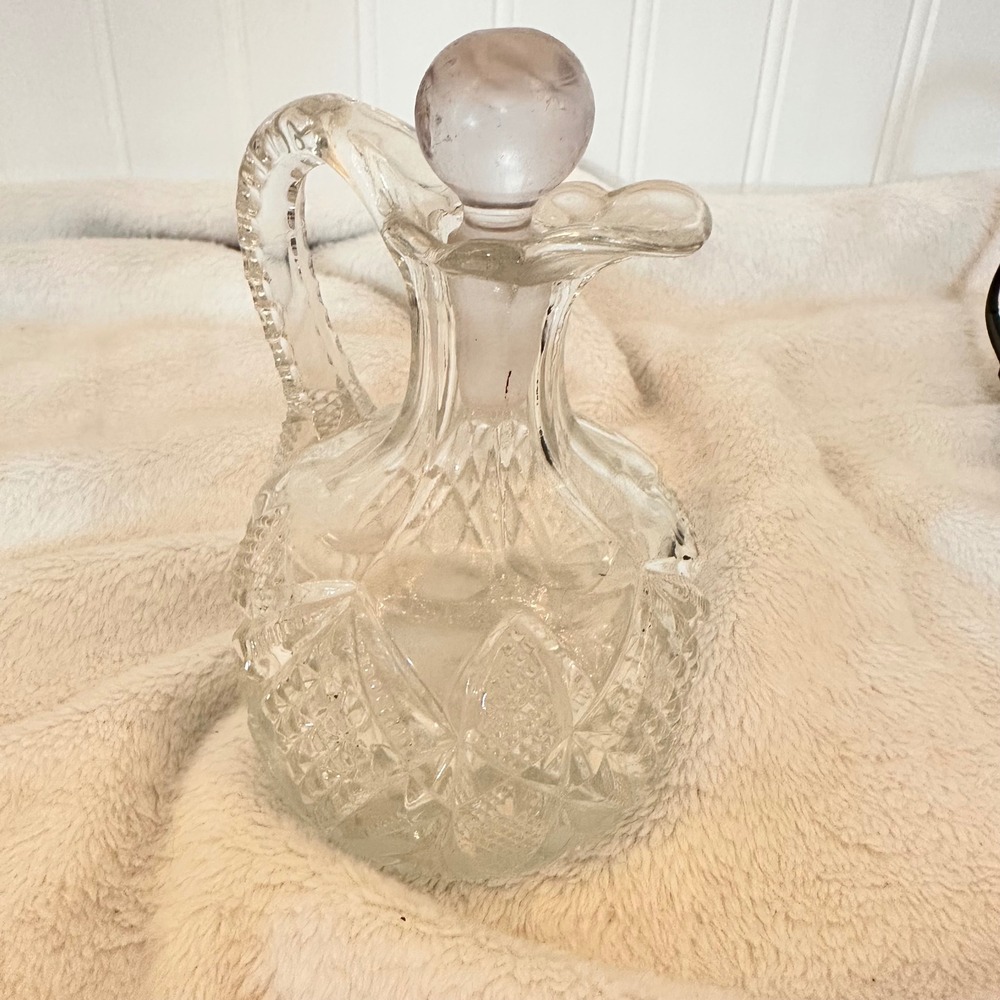 Unbranded Glass Cruet Decanted Small Clear Excellent Vintage Pressed  Victorian